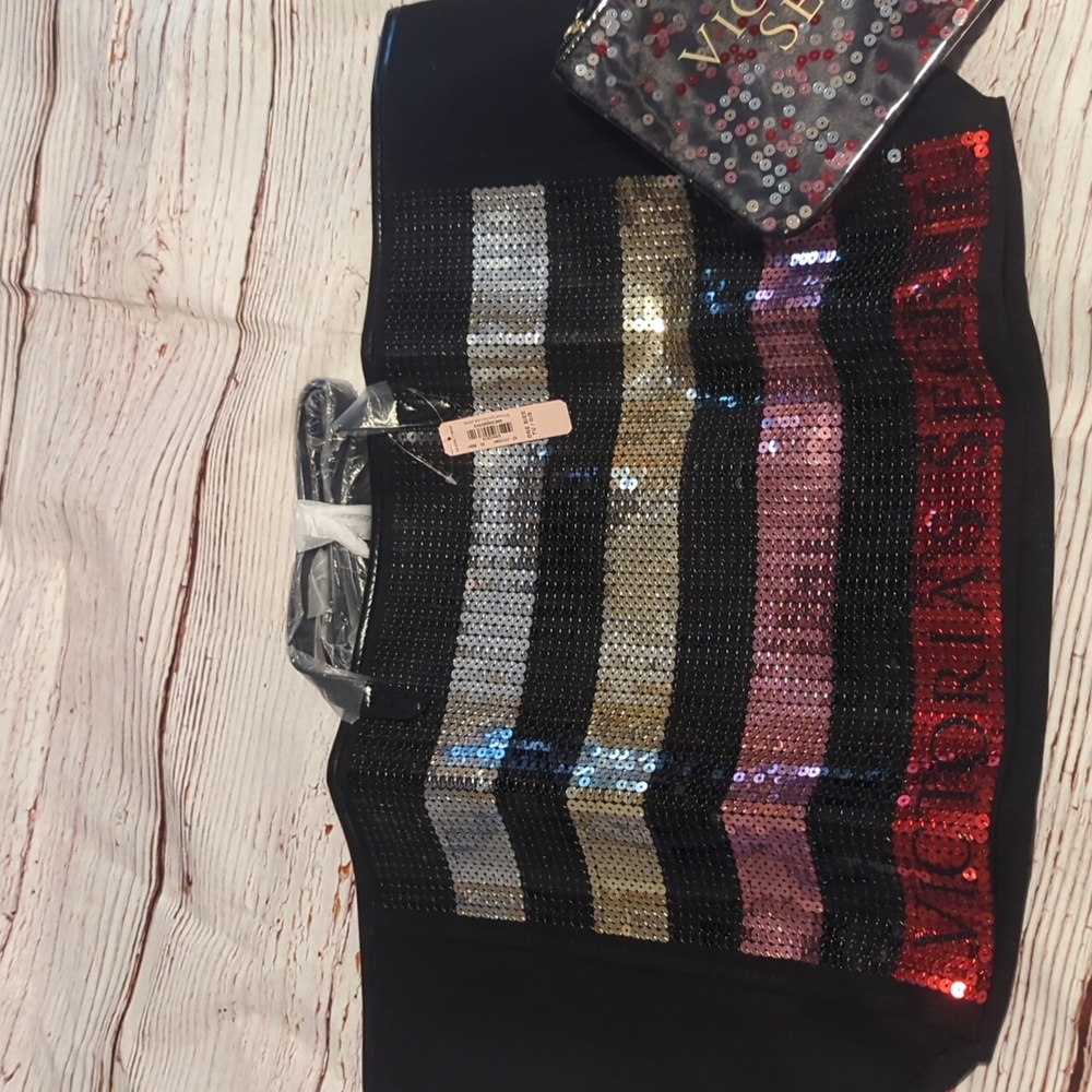 Victorias Secret Sequin Bling , Rainbow Striped, Large Tote Bag and make up bag
